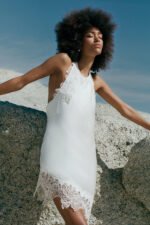 ENIKO LACE OPEN BACK MINI DRESS - IVORY - Image 2