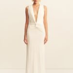 MIRO SLINKY JERSEY PLUNGED MAXI DRESS - IVORY