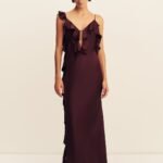 AGNES RUFFLE SLIP BIAS MAXI DRESS - WINE TASTING