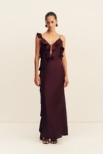 AGNES RUFFLE SLIP BIAS MAXI DRESS - WINE TASTING