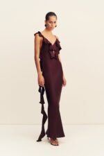 AGNES RUFFLE SLIP BIAS MAXI DRESS - WINE TASTING - Image 4