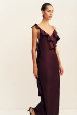 AGNES RUFFLE SLIP BIAS MAXI DRESS - WINE TASTING - Image 3
