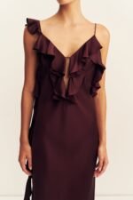 AGNES RUFFLE SLIP BIAS MAXI DRESS - WINE TASTING - Image 7