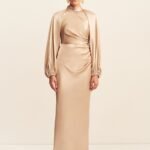 LA LUNE HIGH NECK BALLOON SLEEVE MAXI DRESS - GOLD