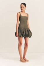 MAIORI SQUARE NECK BUBBLE MINI DRESS - ARMY GREEN - Image 2