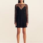 MONA BEADED LONG SLEEVE MINI DRESS - BLACK