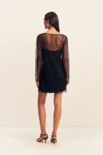 MONA BEADED LONG SLEEVE MINI DRESS - BLACK - Image 5
