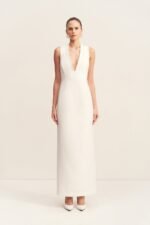 OTIS PLUNGED FITTED MAXI DRESS - IVORY