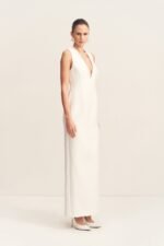 OTIS PLUNGED FITTED MAXI DRESS - IVORY - Image 2