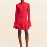 BOWERY LONG SLEEVE RUFFLE MINI DRESS - CHERRY