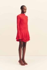 BOWERY LONG SLEEVE RUFFLE MINI DRESS - CHERRY - Image 4