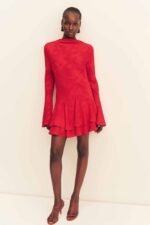 BOWERY LONG SLEEVE RUFFLE MINI DRESS - CHERRY - Image 3