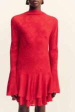 BOWERY LONG SLEEVE RUFFLE MINI DRESS - CHERRY - Image 7