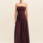 CAMPBELL STRAPLESS RUCHED MAXI DRESS - WINE TASTING