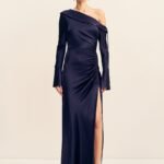 LA LUNE LONG SLEEVE GATHERED MAXI DRESS - MIDNIGHT