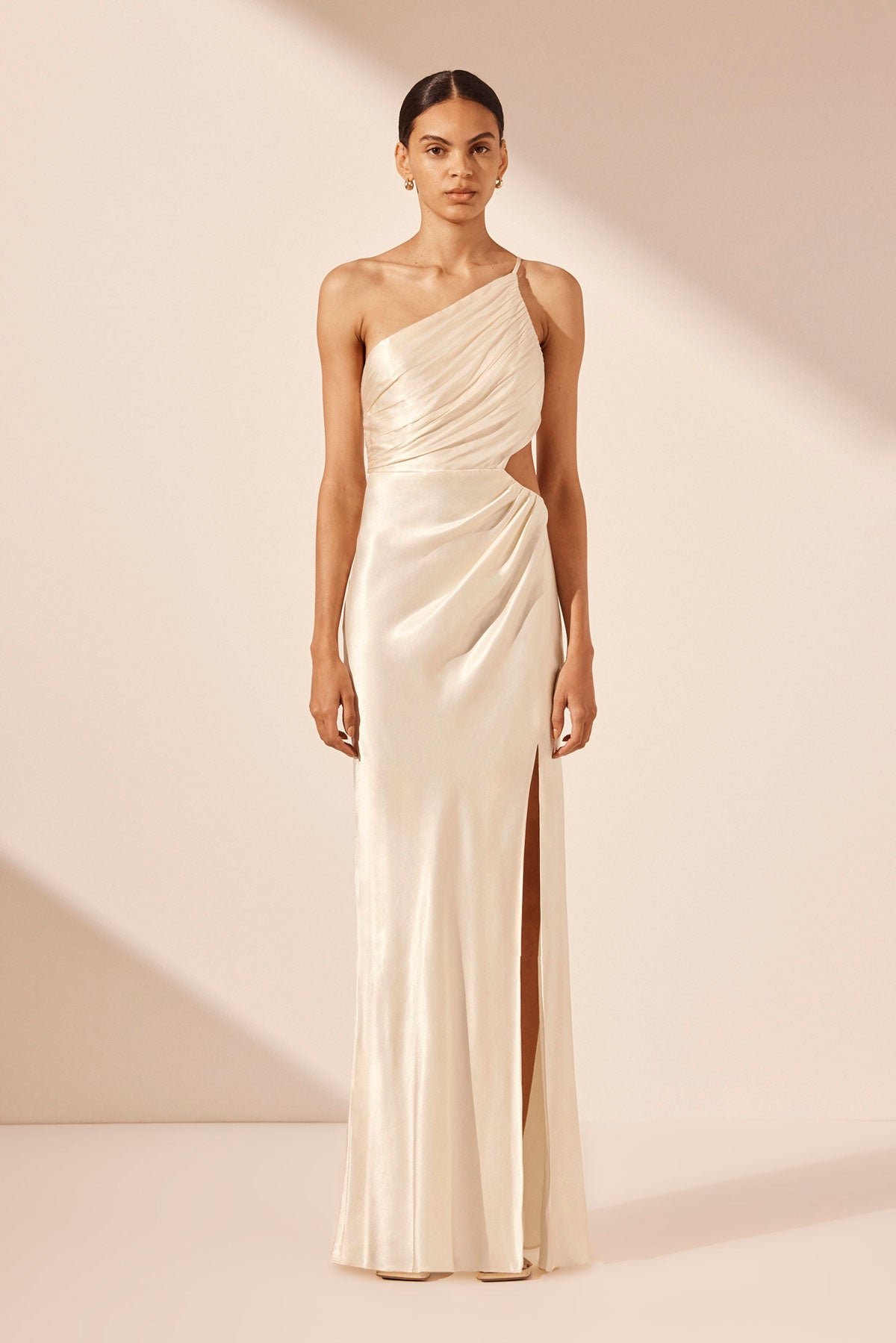 145-La-Lune-Gathered-One-Shoulder-Maxi-Dress-CRM-6242453-629-F LA LUNE ASYMMETRICAL GATHERED MAXI DRESS - CREAM - Image 1