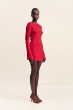 ROHE SHEER KNIT LONG SLEEVE MINI DRESS - CHERRY - Image 3