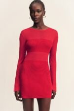 ROHE SHEER KNIT LONG SLEEVE MINI DRESS - CHERRY - Image 2