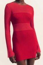 ROHE SHEER KNIT LONG SLEEVE MINI DRESS - CHERRY - Image 6