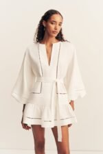 TOMMY LINEN BALLOON SLEEVE MINI DRESS - IVORY - Image 7