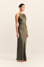 LA LUNE HIGH NECK RUCHED MAXI DRESS - FOREST - Image 3