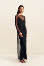 MONA BEADED COWL BACK MAXI DRESS - BLACK - Image 3