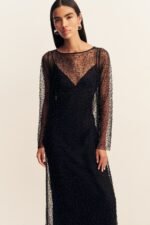 MONA BEADED COWL BACK MAXI DRESS - BLACK - Image 7