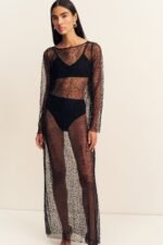 MONA BEADED COWL BACK MAXI DRESS - BLACK - Image 6