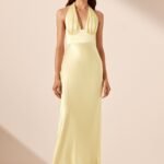LA LUNE PLUNGED HALTER MIDI DRESS - LEMON