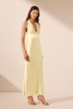 LA LUNE PLUNGED HALTER MIDI DRESS - LEMON - Image 3