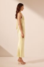 LA LUNE PLUNGED HALTER MIDI DRESS - LEMON - Image 4