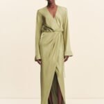 LA LUNE LONG SLEEVE WRAP MAXI DRESS - FERN