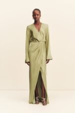 LA LUNE LONG SLEEVE WRAP MAXI DRESS - FERN
