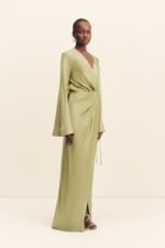 LA LUNE LONG SLEEVE WRAP MAXI DRESS - FERN - Image 3