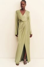 LA LUNE LONG SLEEVE WRAP MAXI DRESS - FERN - Image 2