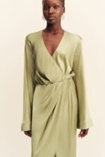 LA LUNE LONG SLEEVE WRAP MAXI DRESS - FERN - Image 6