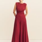 AMINA PANELLED RUCHED MAXI DRESS - SANGRIA