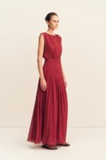 AMINA PANELLED RUCHED MAXI DRESS - SANGRIA - Image 3