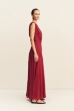 AMINA PANELLED RUCHED MAXI DRESS - SANGRIA - Image 4