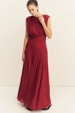 AMINA PANELLED RUCHED MAXI DRESS - SANGRIA - Image 2