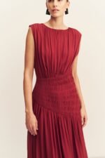 AMINA PANELLED RUCHED MAXI DRESS - SANGRIA - Image 6