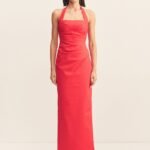 LANI DRAPED HALTER MAXI DRESS - CHILLI