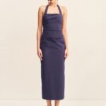 CAMPBELL DRAPED HALTER MIDI DRESS - MIDNIGHT