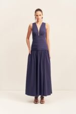 CAMPBELL PLUNGED GATHERED MAXI DRESS - MIDNIGHT - Image 6