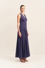 CAMPBELL PLUNGED GATHERED MAXI DRESS - MIDNIGHT - Image 3
