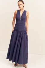 CAMPBELL PLUNGED GATHERED MAXI DRESS - MIDNIGHT - Image 7