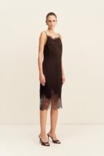 LUCIA LACE SLIP MIDI DRESS - ESPRESSO - Image 3