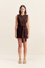 PAULINE ZIP FRONT MINI DRESS - ESPRESSO
