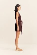 PAULINE ZIP FRONT MINI DRESS - ESPRESSO - Image 4