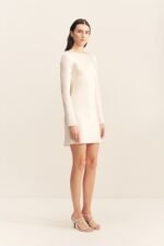 LA LUNE LONG SLEEVE BACKLESS MINI DRESS - CREAM - Image 2